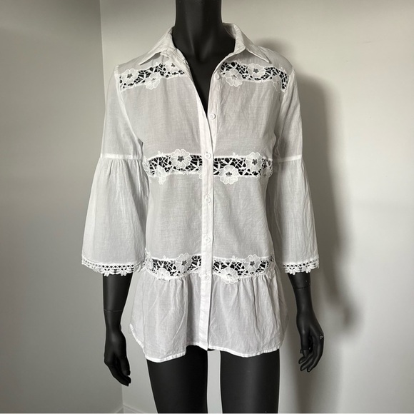 ☁️ ADIVA White Cotton Boho Lace Peplum Top – Size M - Picture 1 of 5